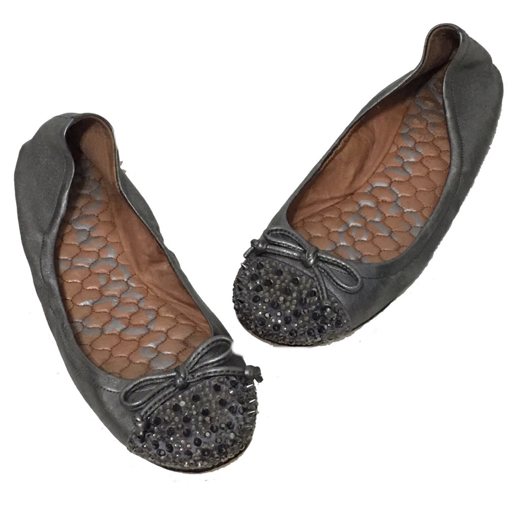 SAM EDELMAN Beatrix Gray Metallic Studded Ballet Flats